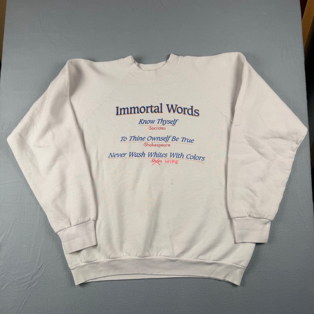 Vintage Fruit of the Loom Immortal Words Funny Wife Mom Sweatshirt XL White USA